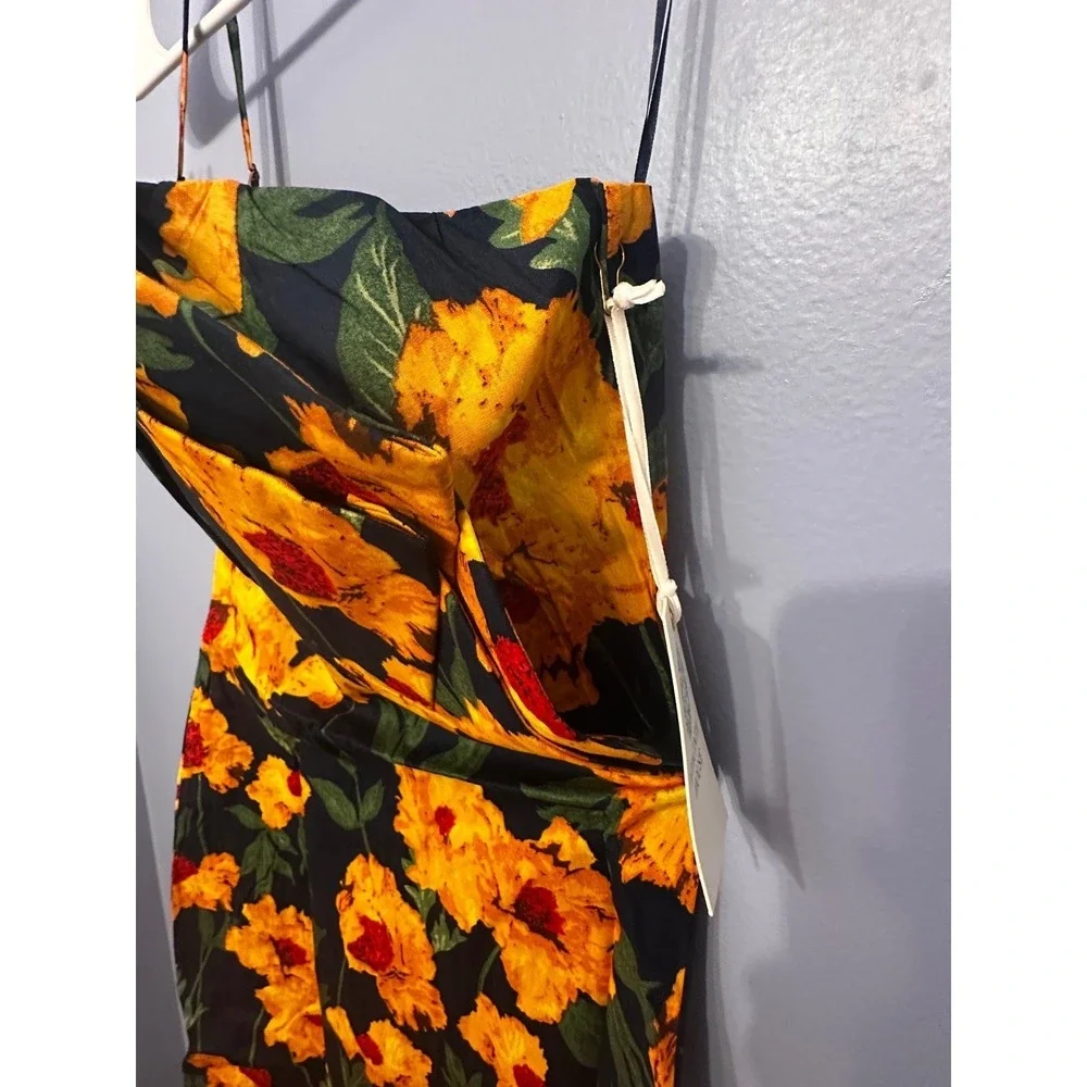 Hyacinth House Margot‎ Navy Marigold Floral Ruffle One Shoulder Maxi Dress S